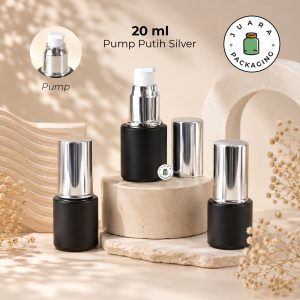 Botol Kaca Hitam Tutup Pump Silver Tutup Silinder - 20ml