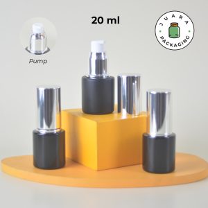 Botol Kaca Hitam Tutup Pump Silver Tutup Silinder - 20ml