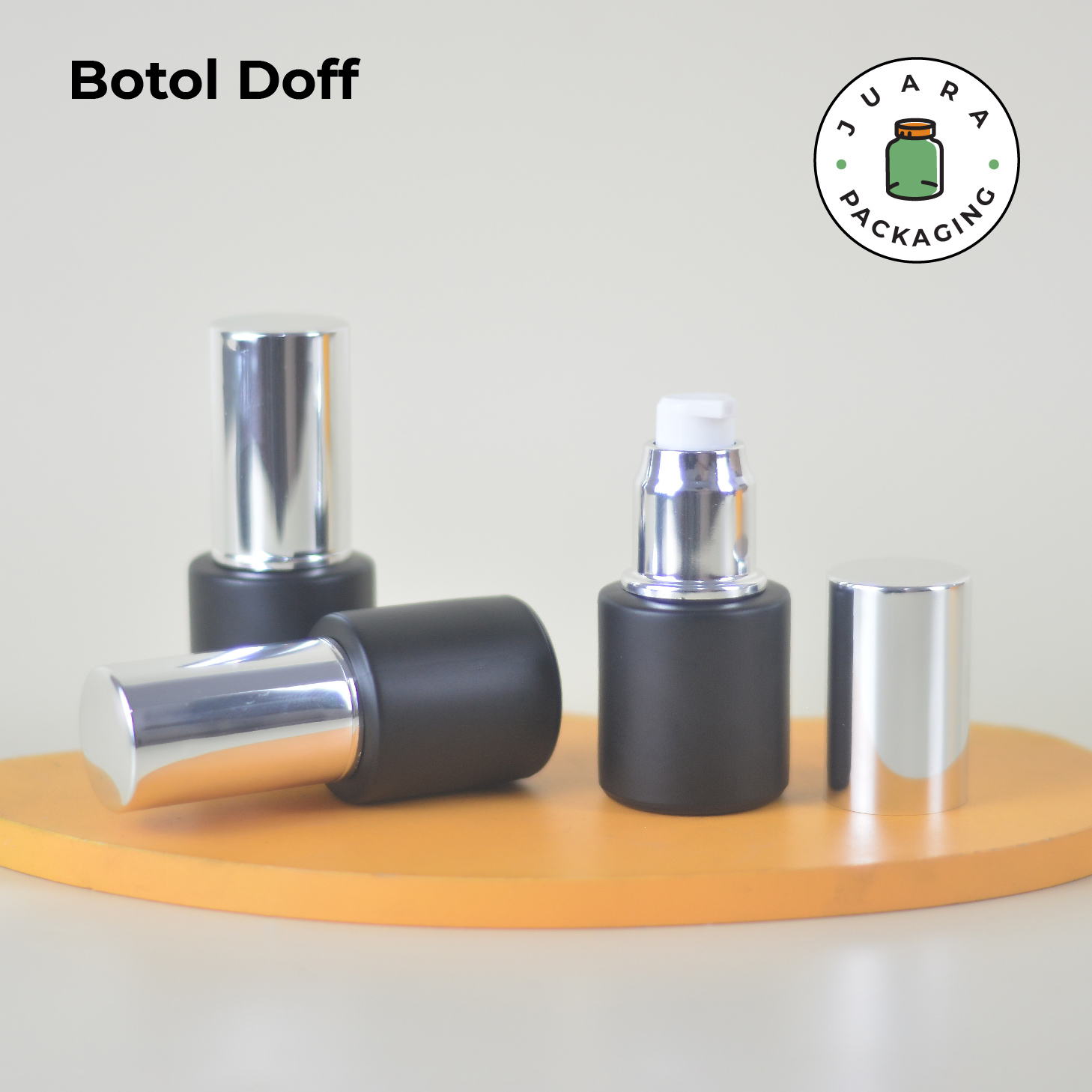 Botol Kaca Hitam Tutup Pump Silver Tutup Silinder - 20ml - Image 3