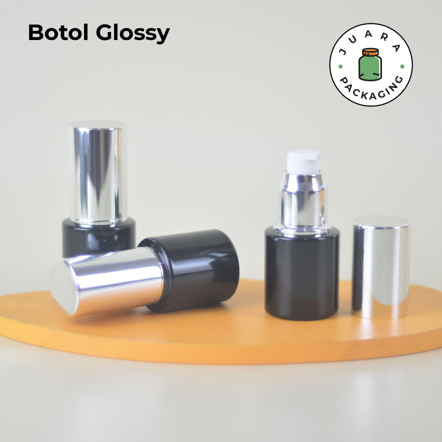 Botol Kaca Hitam Tutup Pump Silver Tutup Silinder - 20ml - Image 4