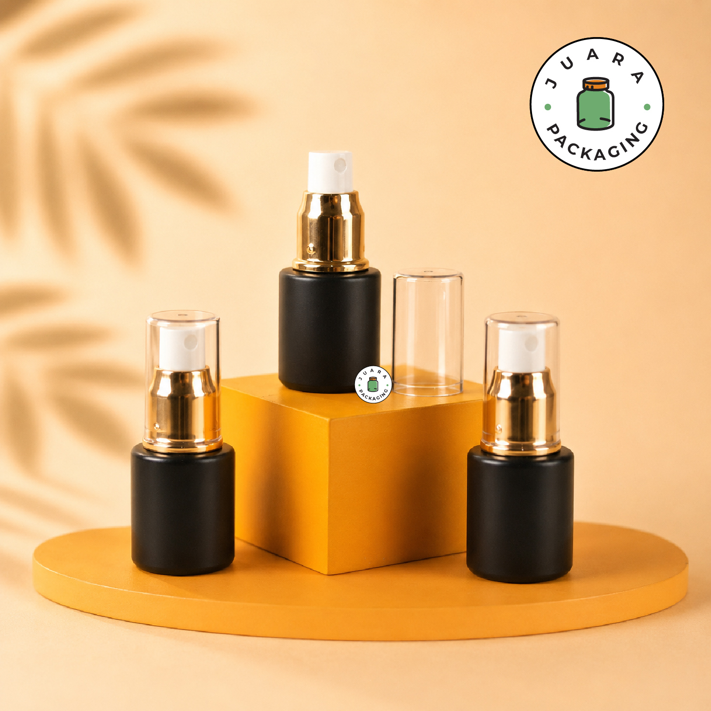 Botol Kaca Hitam Tutup Spray Gold Tutup Transparan - 20ml - Image 2