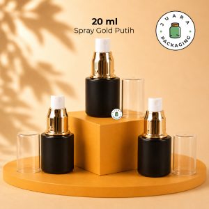 Botol Kaca Hitam Tutup Spray Gold Tutup Transparan - 20ml