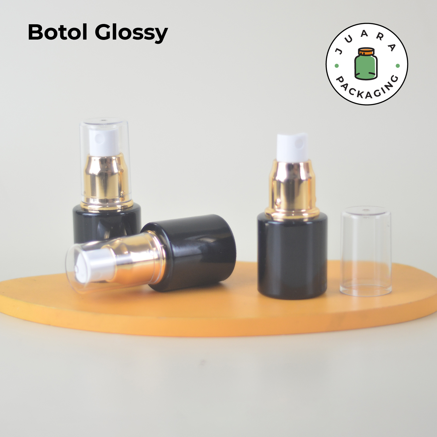 Botol Kaca Hitam Tutup Spray Gold Tutup Transparan - 20ml - Image 5