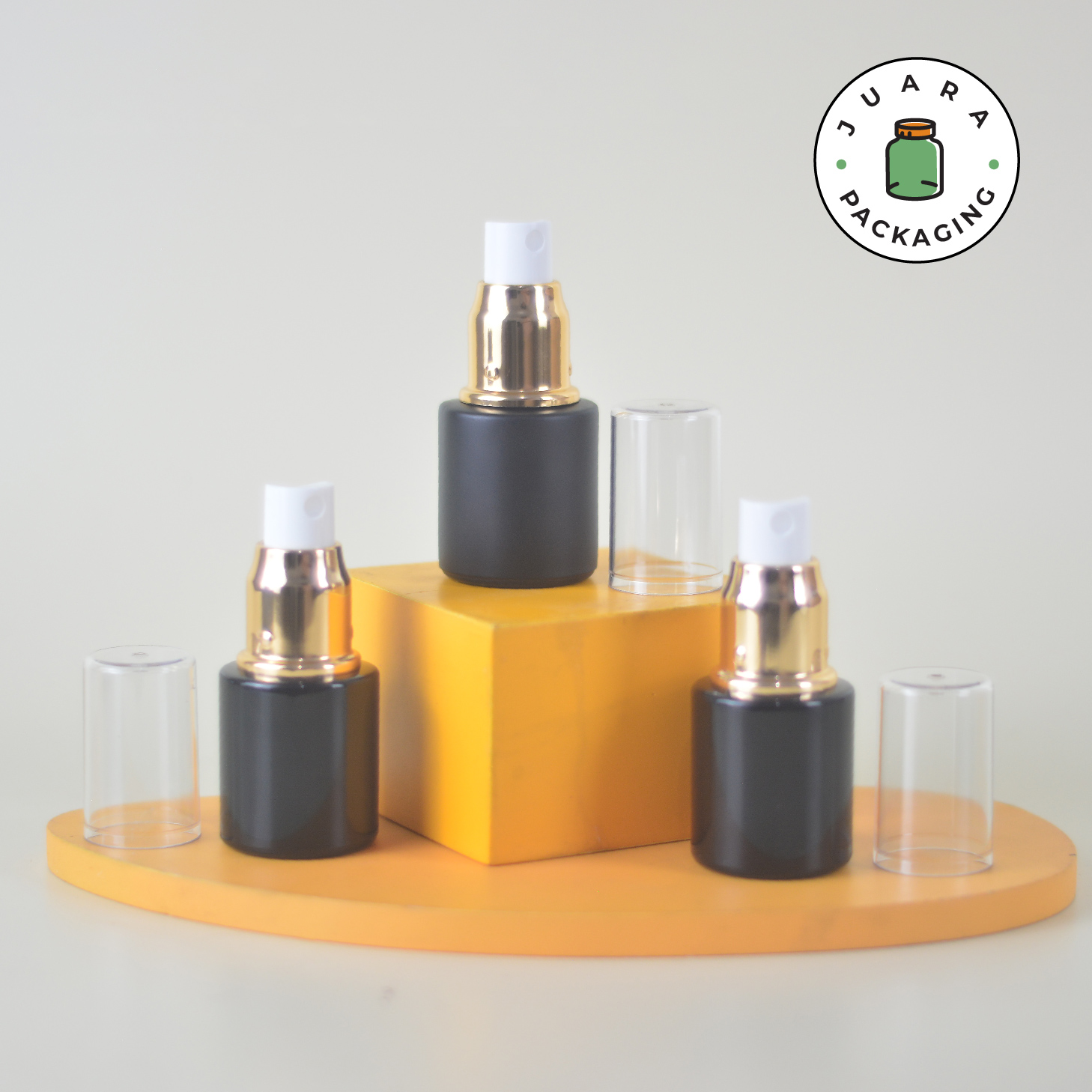 Botol Kaca Hitam Tutup Spray Gold Tutup Transparan - 20ml - Image 3