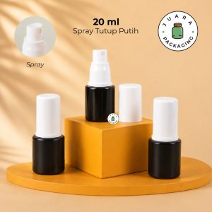 Botol Kaca Hitam Tutup Spray Putih Silinder - 20ml