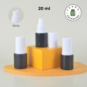 Botol Kaca Hitam Tutup Spray Putih Silinder - 20ml