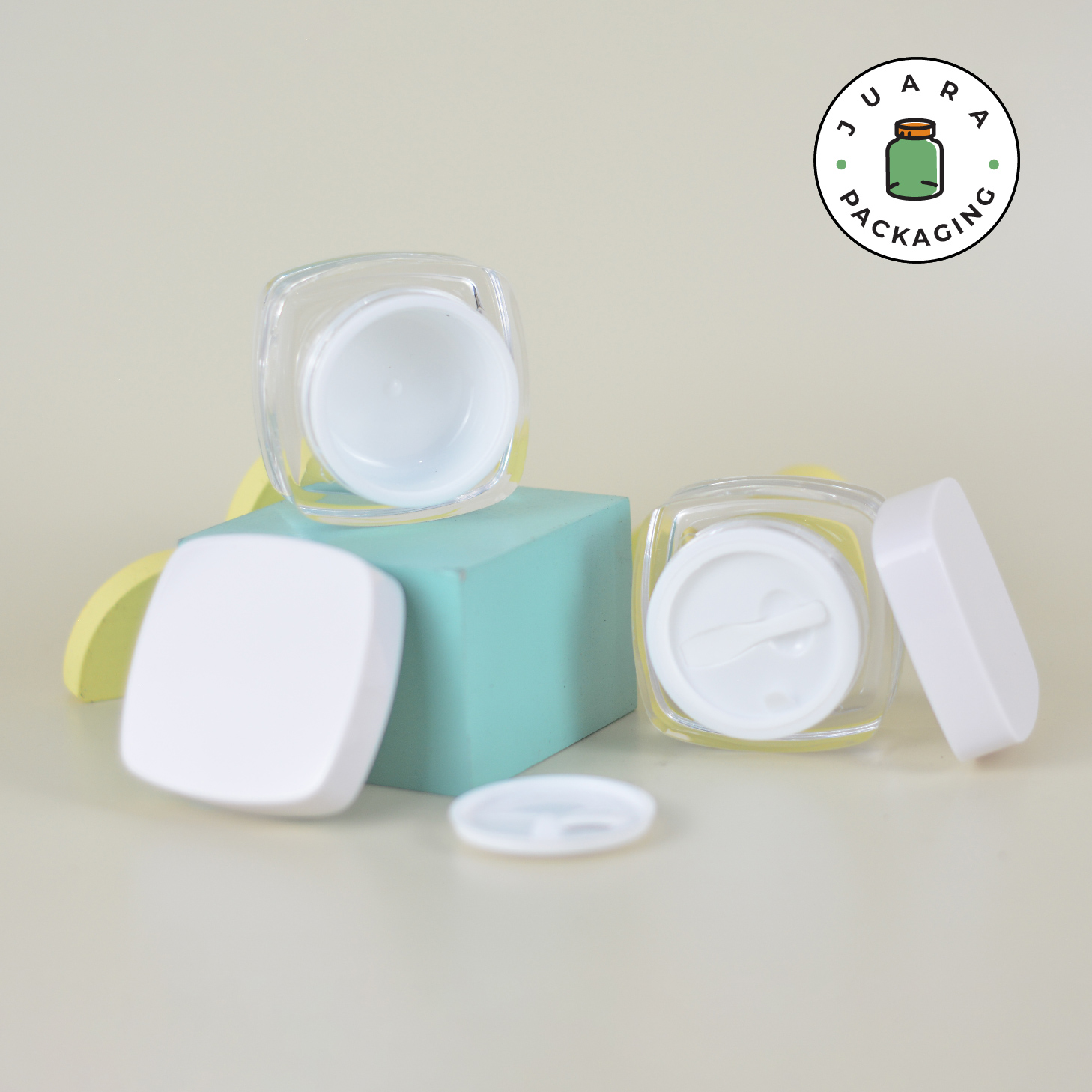 Pot Cream Acrylic Spatula + Inner Lid Putih - 20 gr 30 gr - Image 2