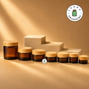Pot Cream Kaca Amber Tutup Aksen Kayu - 5gr 10gr 15gr 20gr 30gr 50gr 100gr