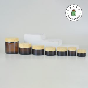 Pot Cream Kaca Amber Tutup Aksen Kayu - 5gr 10gr 15gr 20gr 30gr 50gr 100gr