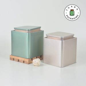 Jar Tin Can Kotak Hijau Gold + Plastik